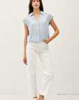 STRIPED LINEN BLEND V-NECK BLOUSE