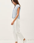STRIPED LINEN BLEND V-NECK BLOUSE