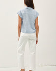 STRIPED LINEN BLEND V-NECK BLOUSE