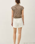 LEOPARD PRINT CAP SLEEVE TIE FRONT BLOUSE