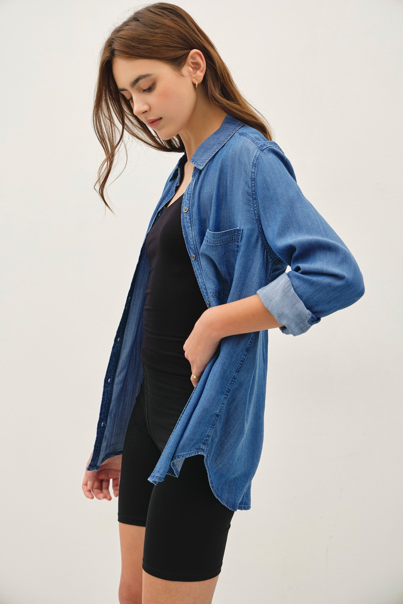 DENIM LOOK TENCEL SHIRT