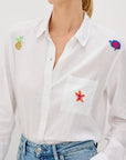 CHARLI ISLAND EMBROIDERY LONG SLEEVE LINEN SHIRT