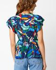 TROPICAL NIGHTS PLEATED RUFFLE BLOUSE