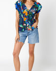 TROPICAL NIGHTS PLEATED RUFFLE BLOUSE