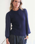 MIXED KNIT TOP WITH SHEER SLEEVE