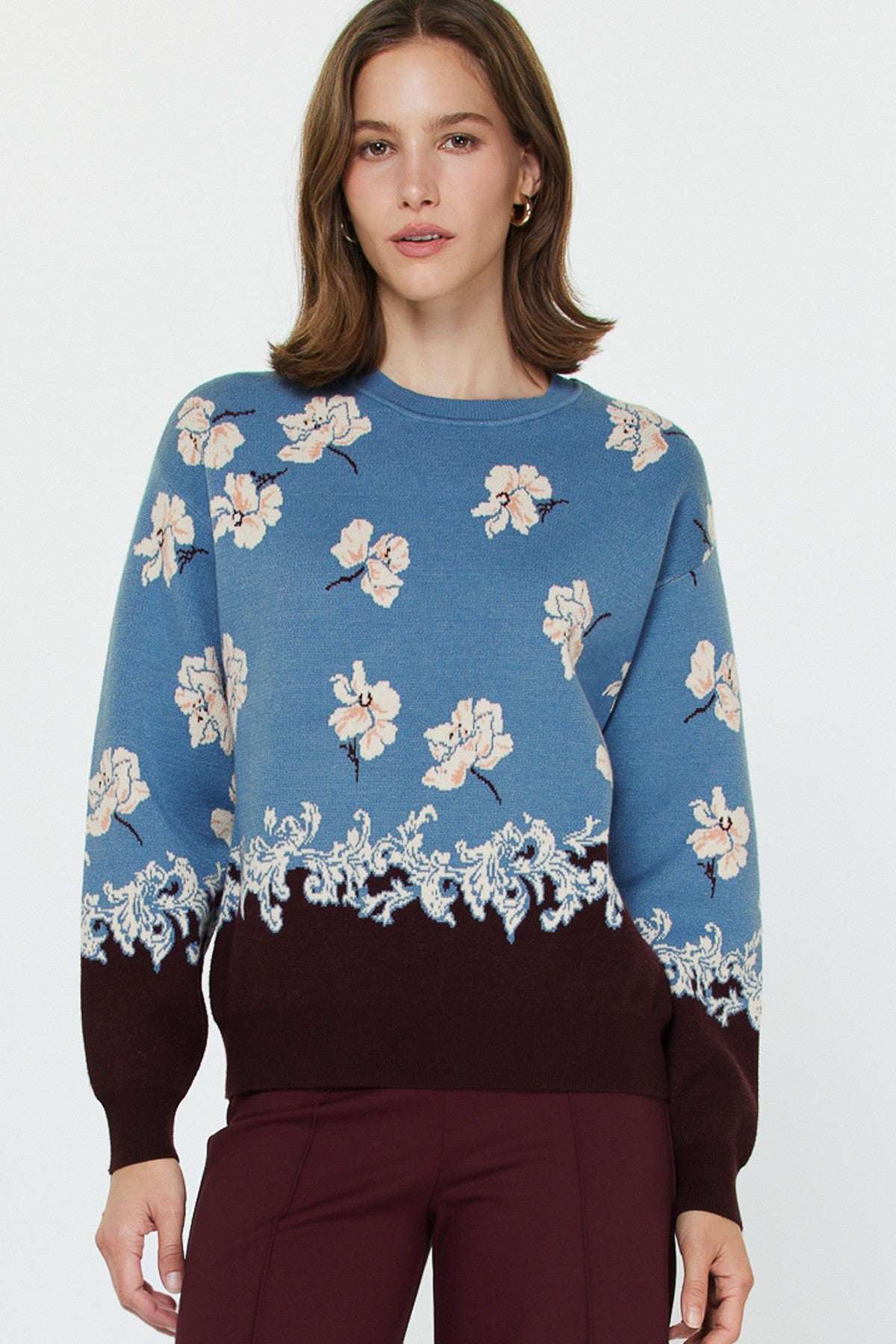 FALLING FLOWERS COLOUR BLOCK SWEATER
