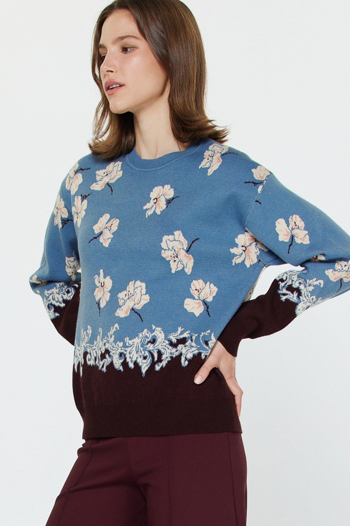 FALLING FLOWERS COLOUR BLOCK SWEATER