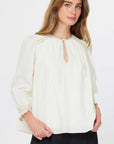 EMBROIDERED KEYHOLE PEASANT BLOUSE
