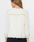 EMBROIDERED KEYHOLE PEASANT BLOUSE