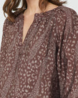 MIXED ANIMAL PRINT SPLIT NECK BLOUSE