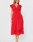 EMBROIDERED V-NECK SMOCKED WAIST DRESS