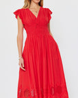 EMBROIDERED V-NECK SMOCKED WAIST DRESS