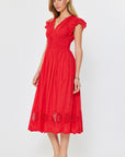 EMBROIDERED V-NECK SMOCKED WAIST DRESS