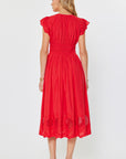 EMBROIDERED V-NECK SMOCKED WAIST DRESS