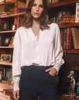 SCALLOP LACE TRIM V-NECK BLOUSE