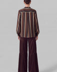 STRIPED COLLARLESS BLOUSE