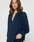 FLORAL JACQUARD SPLIT NECK BLOUSE