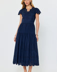 EYELET SHORT SLEEVE TIERED DRESS