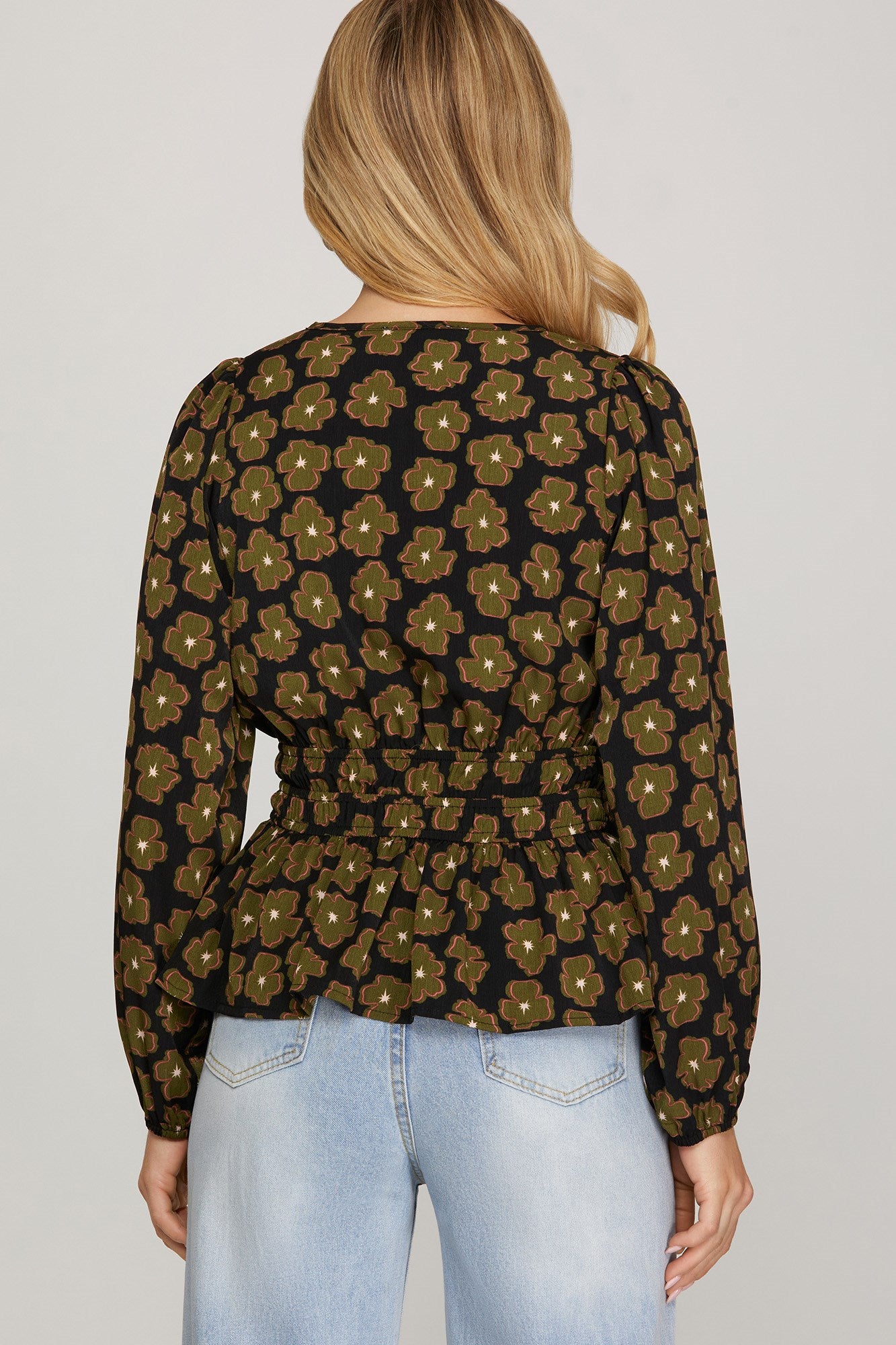 FLORAL BLOUSE WITH GATHERED WAIST