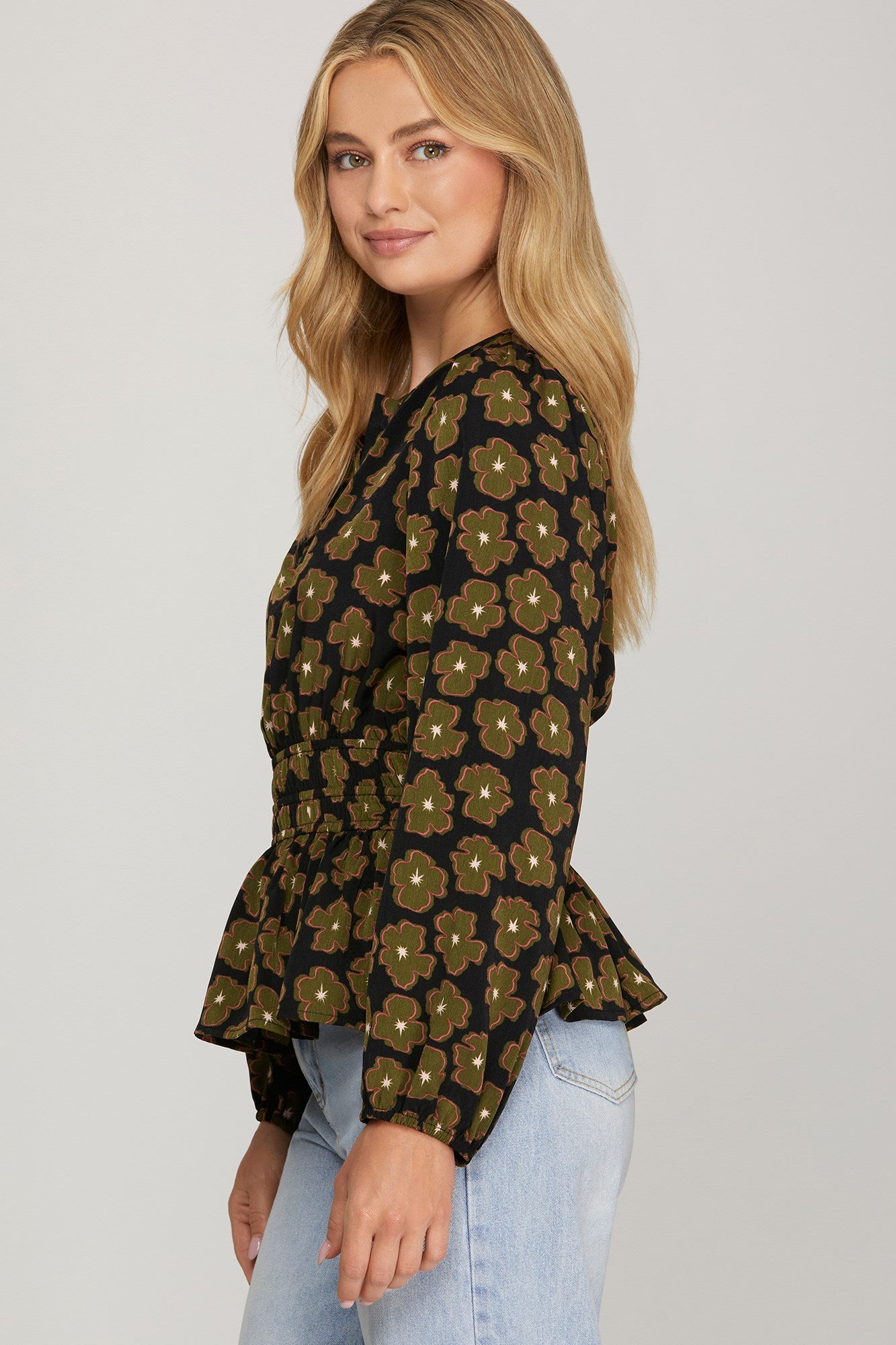 FLORAL BLOUSE WITH GATHERED WAIST