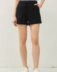 COTTON GAUZE DRAWSTRING SHORTS