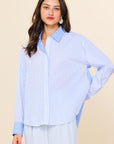 CONTRAST PLACKET STRIPED LONG SLEEVE SHIRT