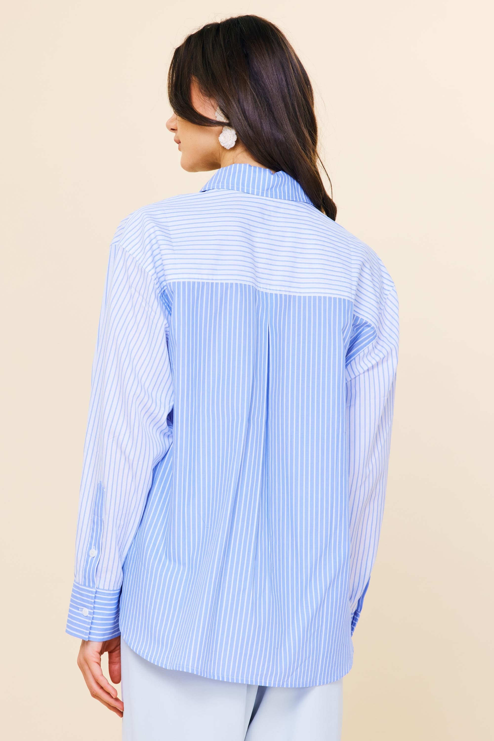 CONTRAST PLACKET STRIPED LONG SLEEVE SHIRT