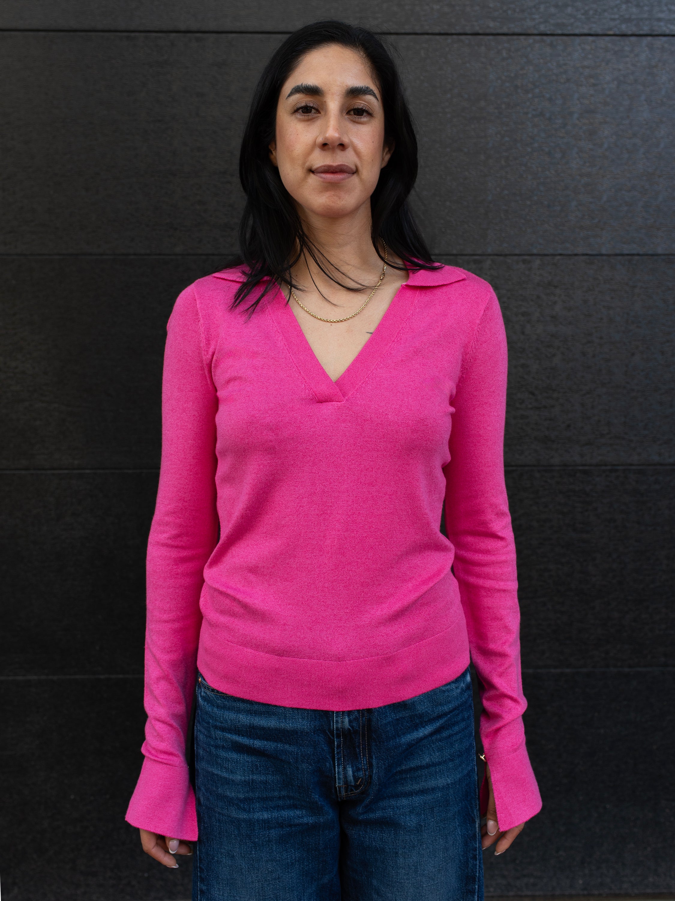 JOHNNY COLLAR FINE KNIT SWEATER