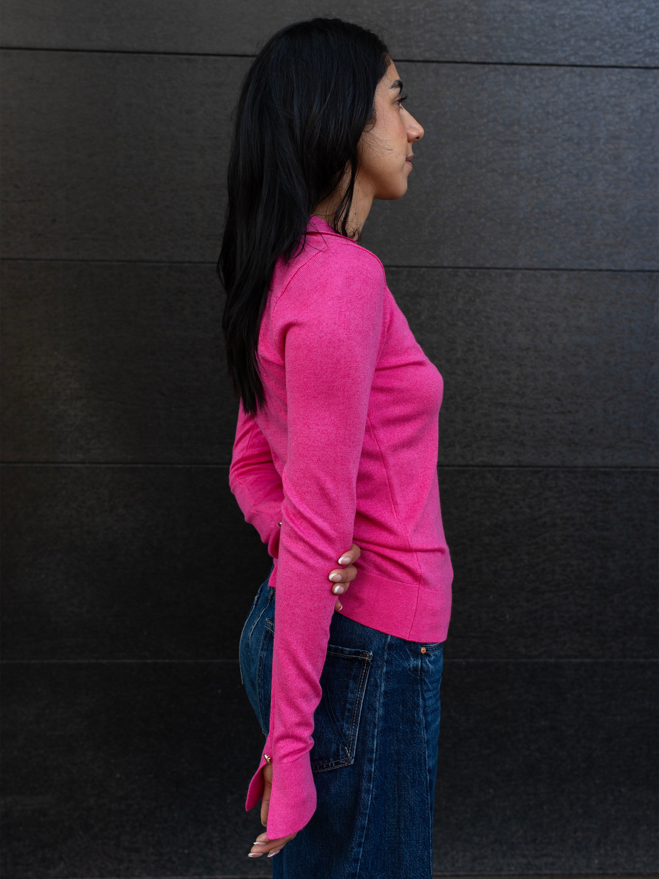 JOHNNY COLLAR FINE KNIT SWEATER