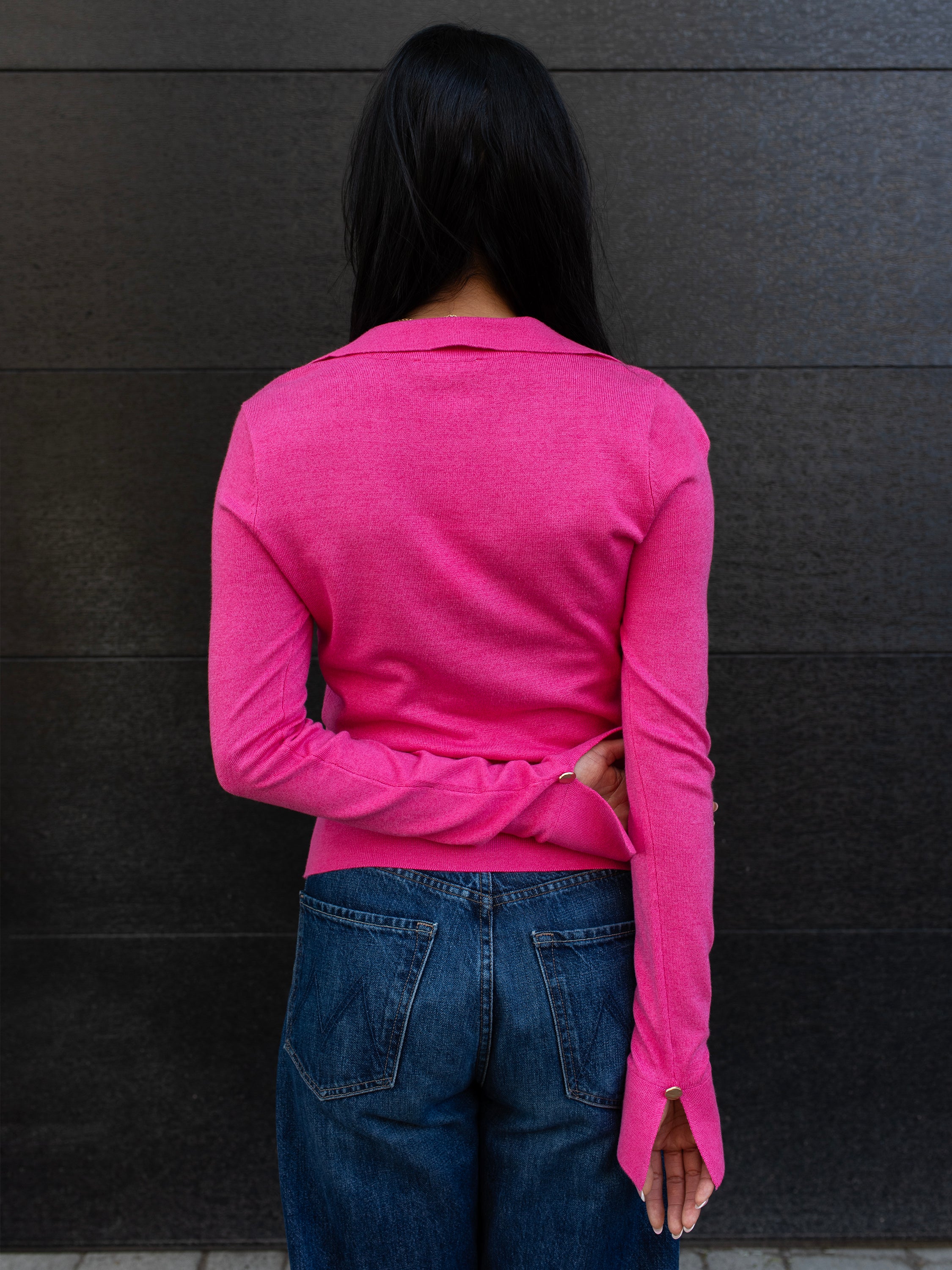 JOHNNY COLLAR FINE KNIT SWEATER