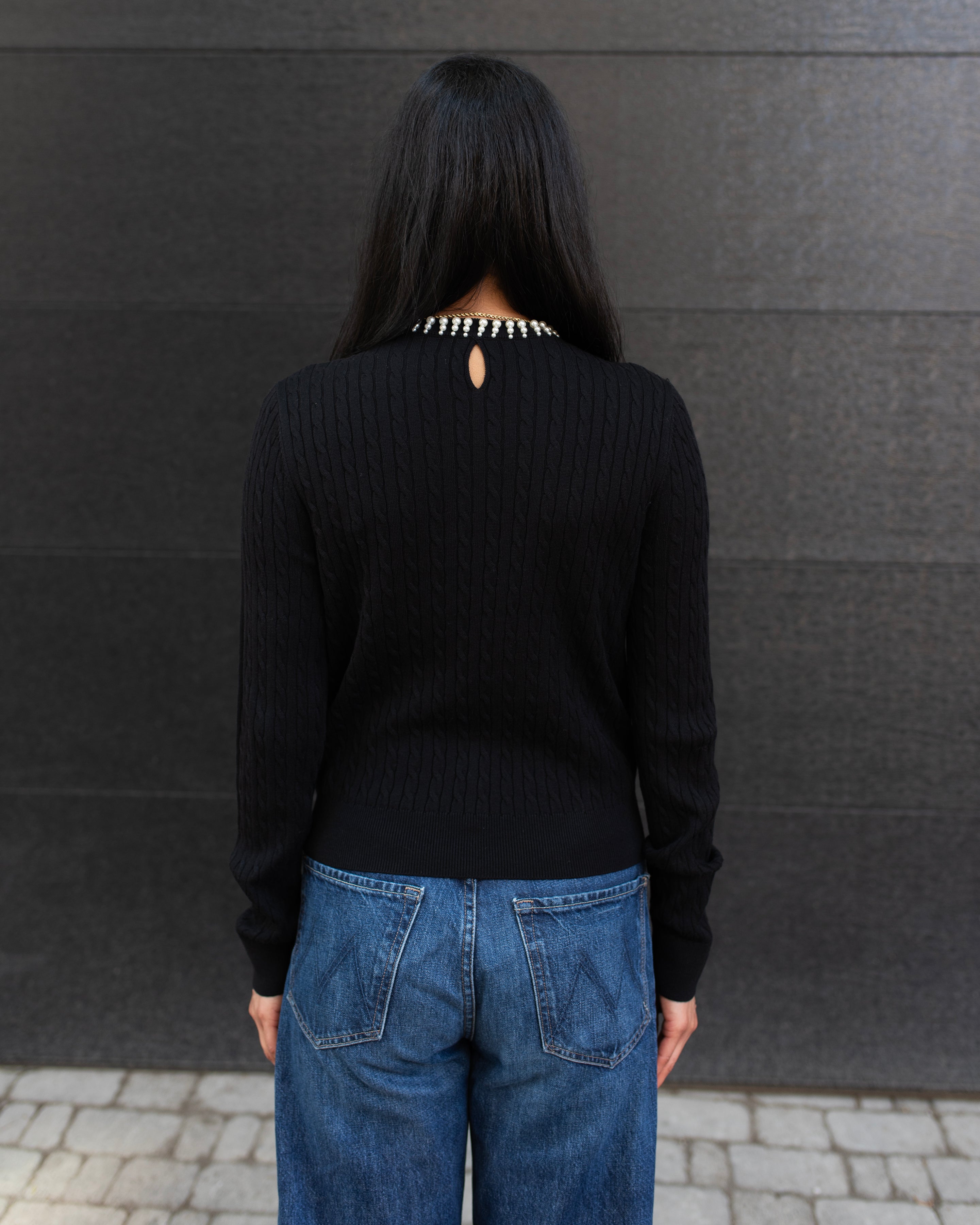 PEARL TRIM CABLE KNIT TOP