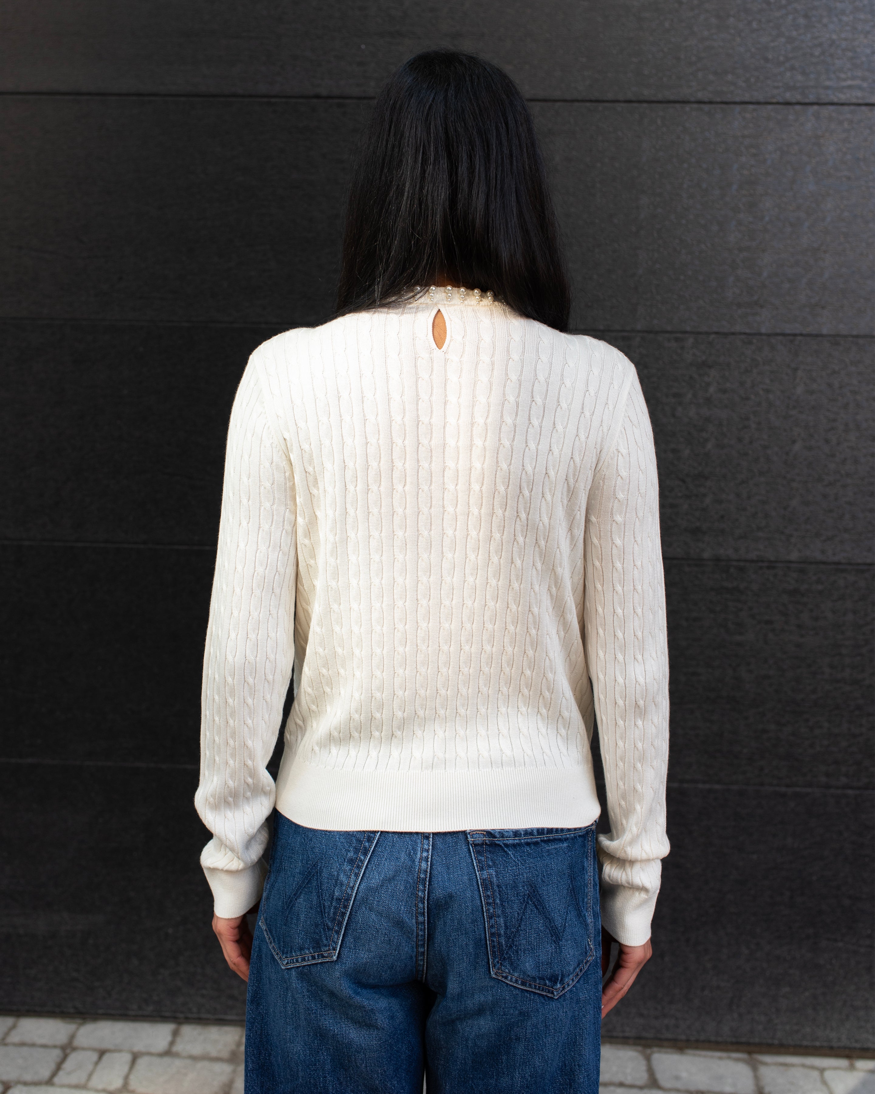 PEARL TRIM CABLE KNIT TOP