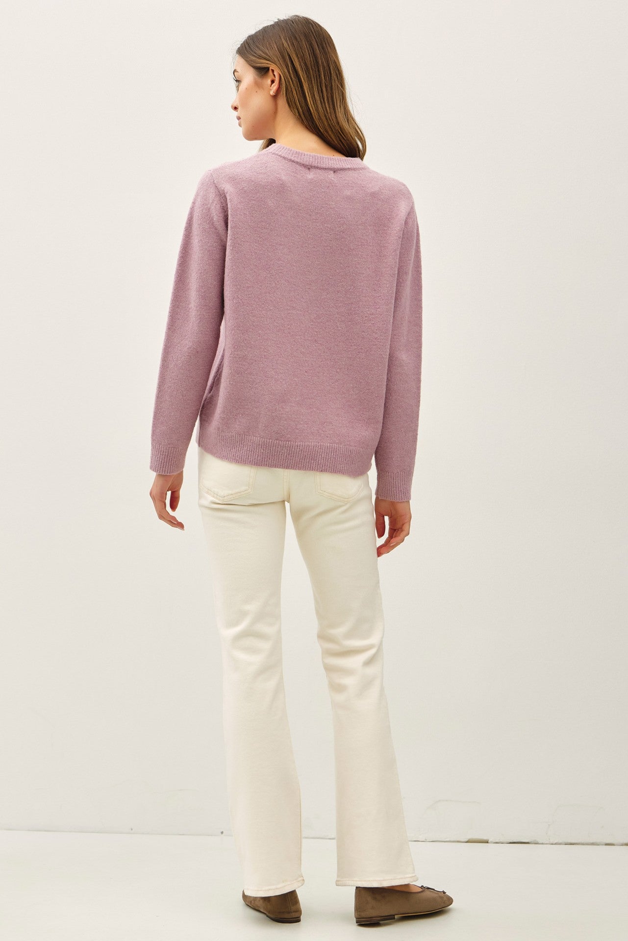 EMBROIDERED TONAL FLOWERS SWEATER