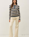 STRIPED HENLEY FINE KNIT SWEATER