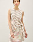 LINEN BLEND STRIPED SIDE TIE DRESS