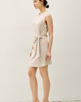 LINEN BLEND STRIPED SIDE TIE DRESS