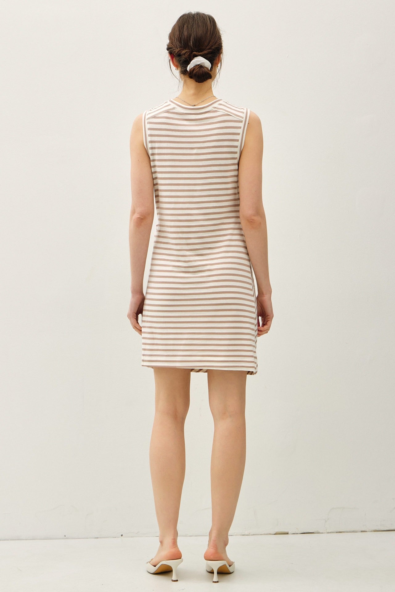 LINEN BLEND STRIPED SIDE TIE DRESS