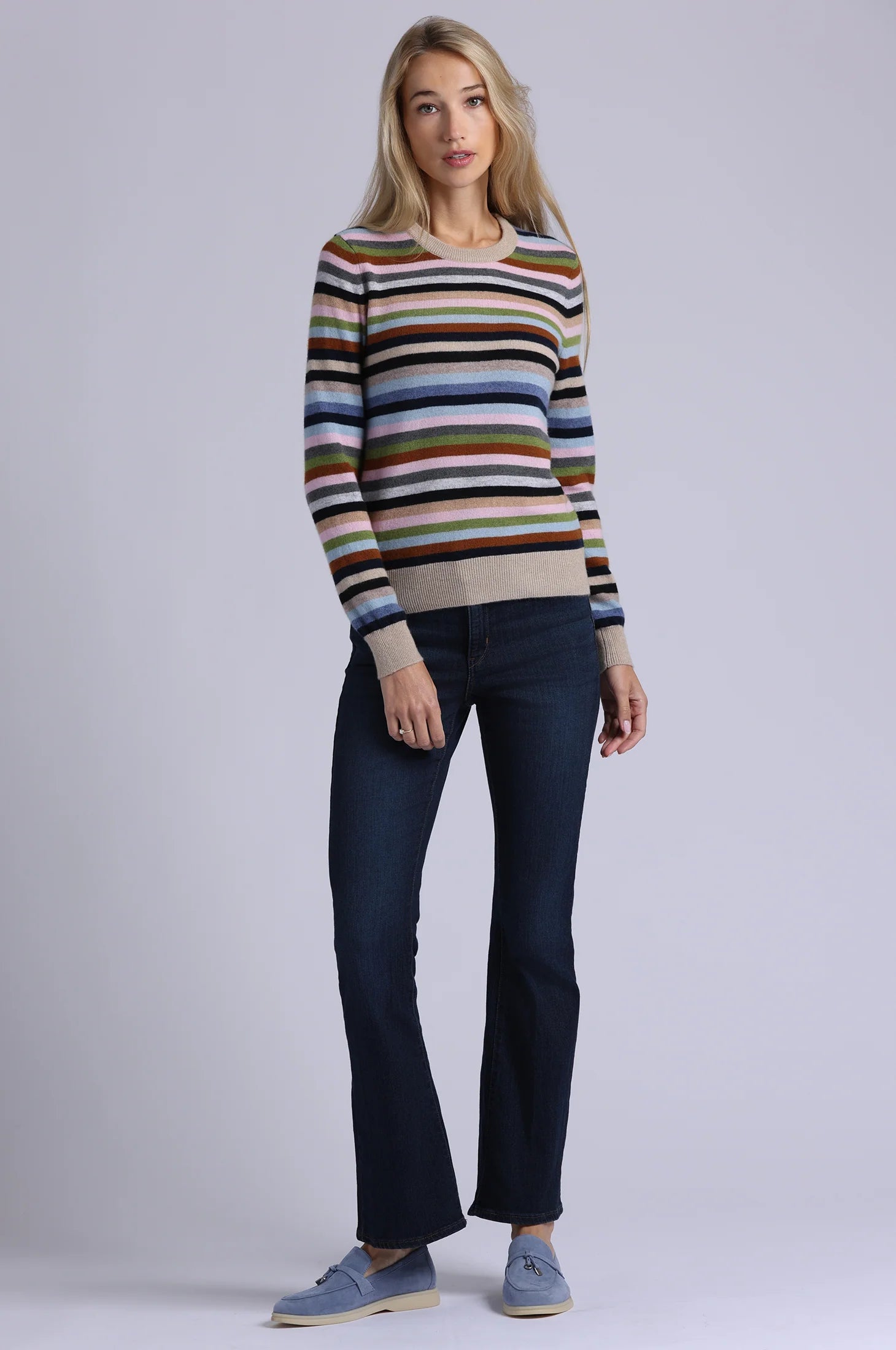 STRIPED CASHMERE CREW NECK SWEATER
