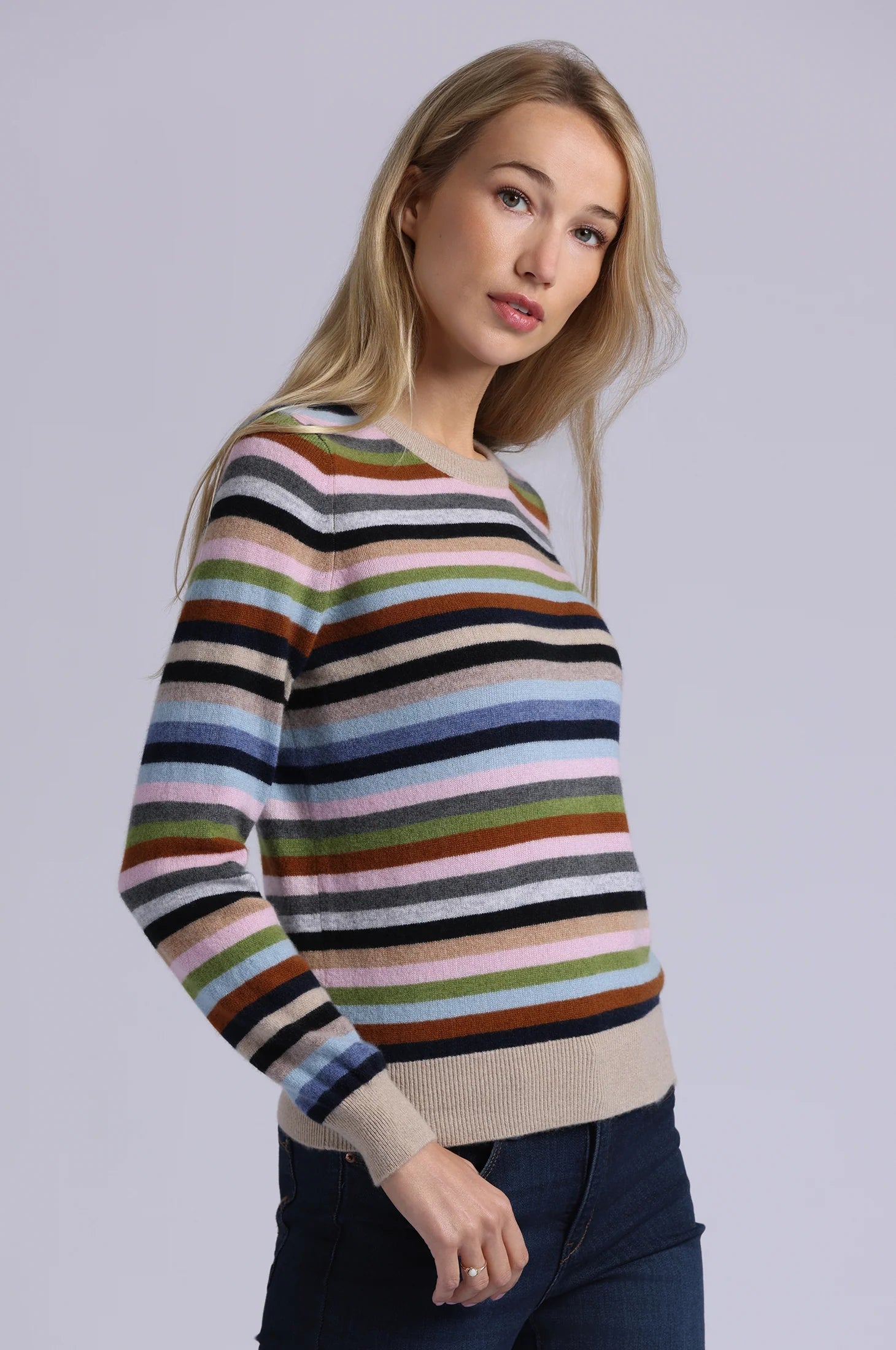 STRIPED CASHMERE CREW NECK SWEATER