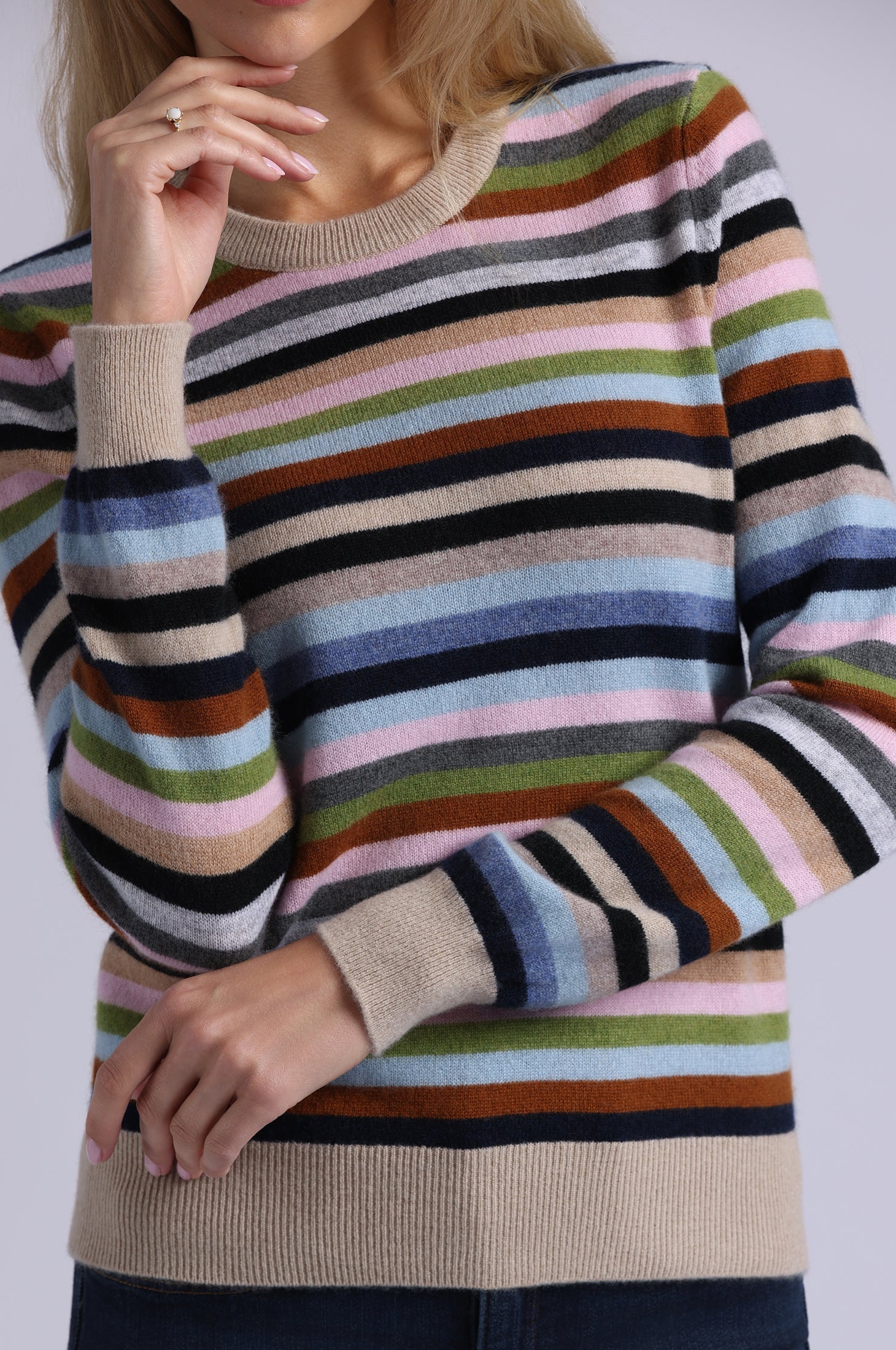 STRIPED CASHMERE CREW NECK SWEATER