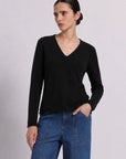 SOUTHERN CASHMERE ROLLED TRIMS V-NECK SWEATER