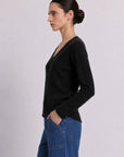 SOUTHERN CASHMERE ROLLED TRIMS V-NECK SWEATER