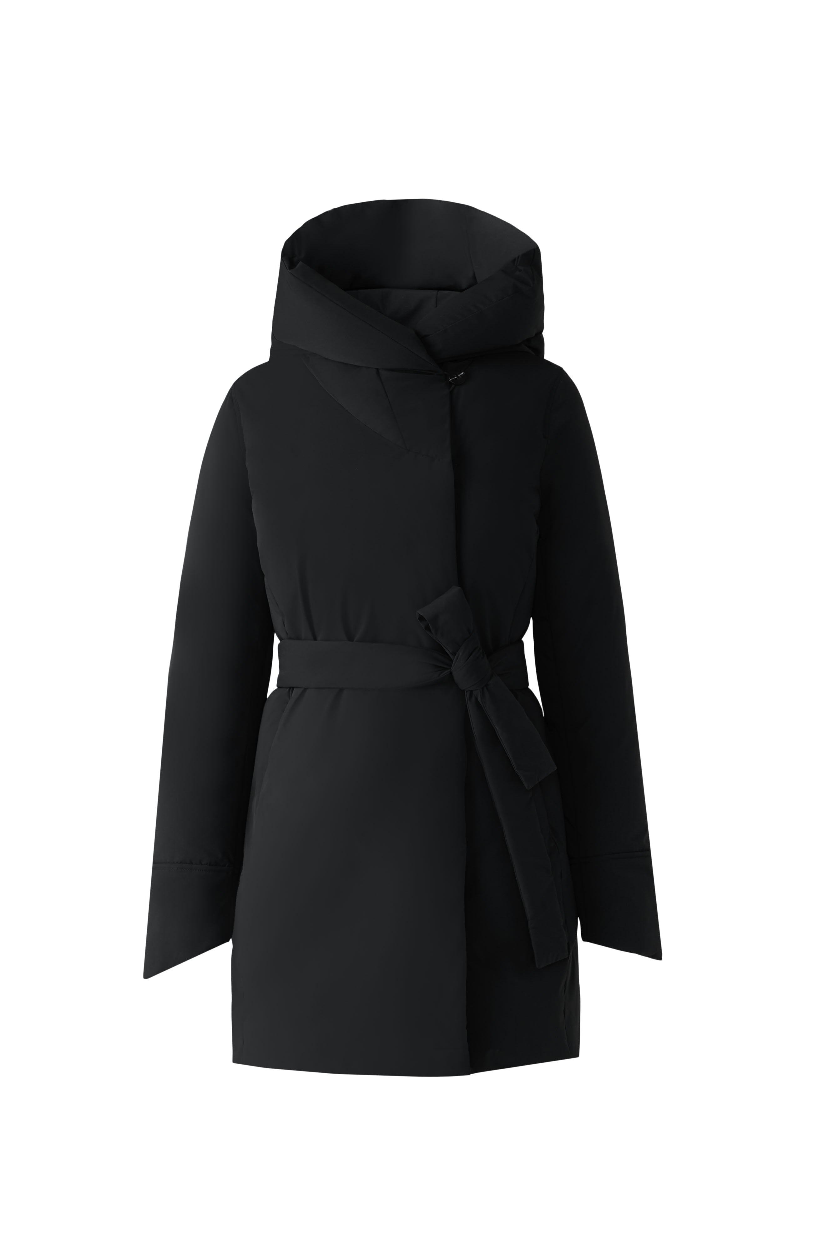 Black coat with a hood on a white background