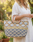 MIXED PRINT WOVEN TOTE BAG