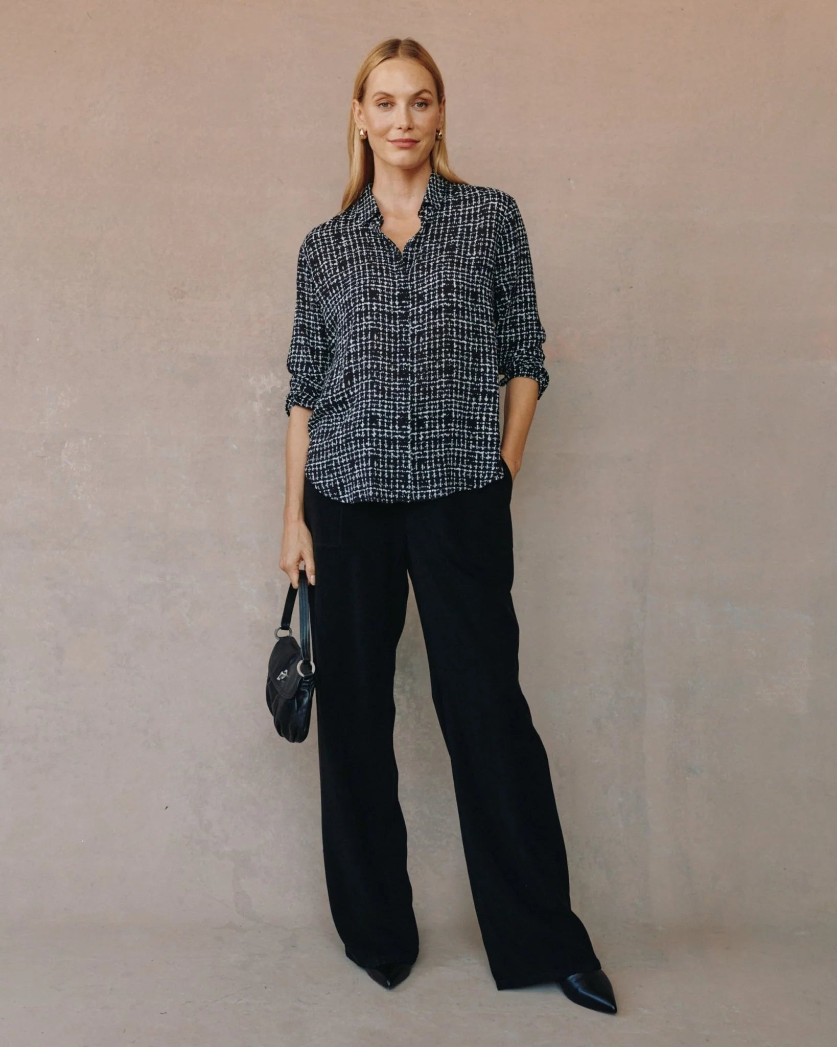 GRID PRINT CLEAN FRONT HIPSTER SHIRT