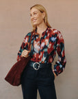 BLURRED FLORAL MANDARIN COLLAR SHIRT