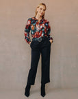 BLURRED FLORAL MANDARIN COLLAR SHIRT