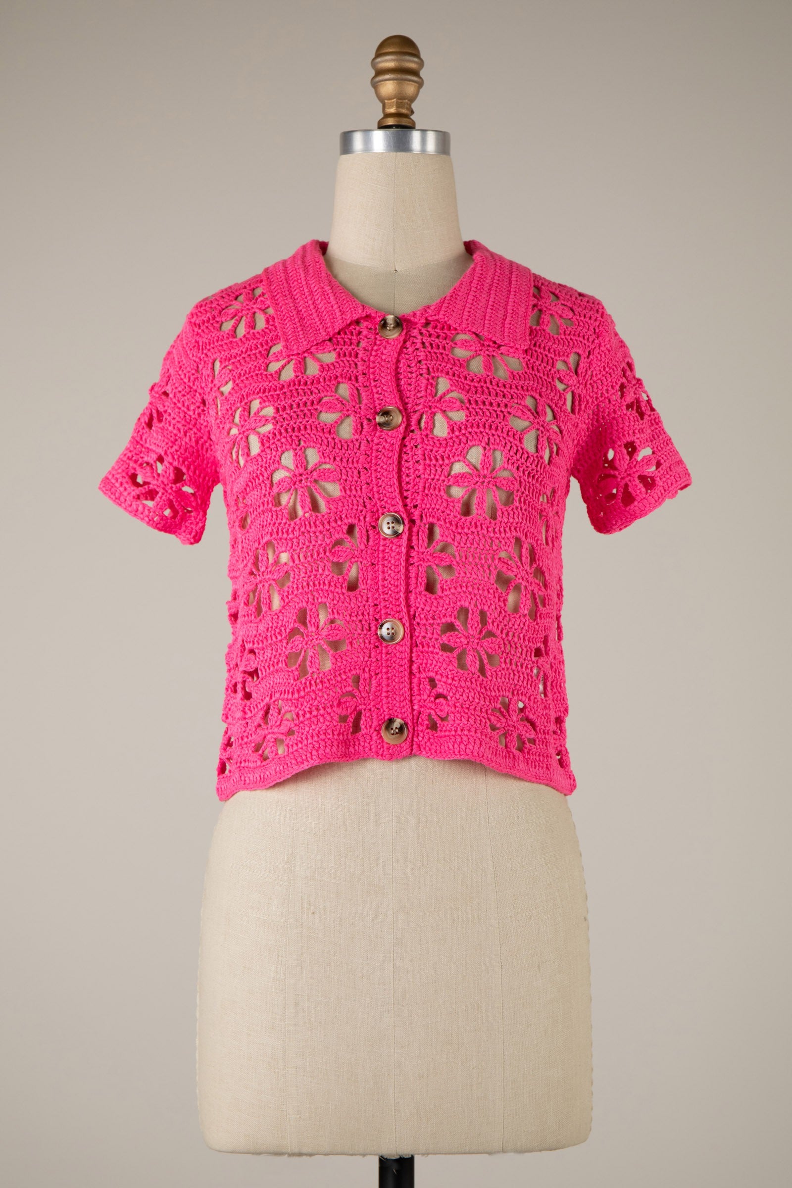 CROCHET FLOWER SHORT SLEEVE CARDI