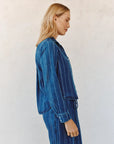 INDIGO STRIPE LONG SLEEVE CROPPED SHIRT