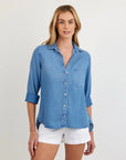 TENCEL DENIM SHIRT TAIL BUTTON DOWN SHIRT